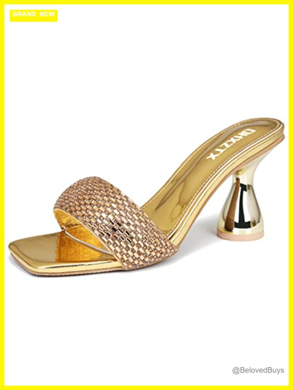 Rhinestone Square Toe Kitten Heel Mules Slide Sandals